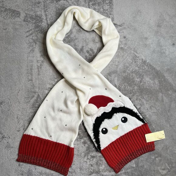 Collection Eighteen Scarf Adult White Red Black Penguin Christmas Holiday Bling - Picture 1 of 5